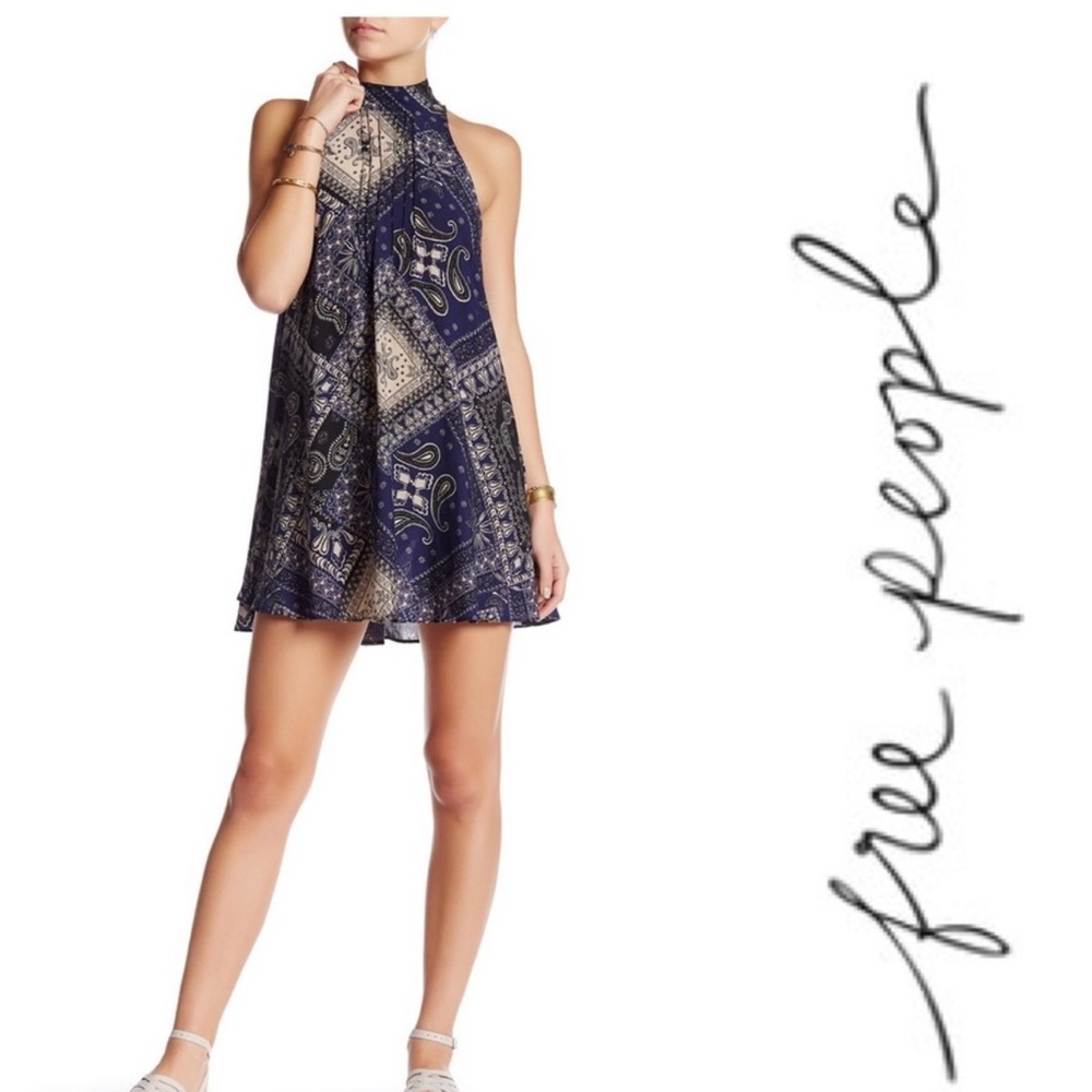 Free People Navy and Cream Women's Dress